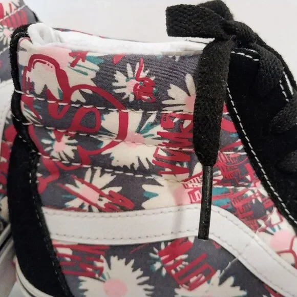 VANS OFF THE WALL BLACK SUEDE/FLOWER CANVAS HIGH TOPS M-7 W-8.5 - Picture 7 of 11